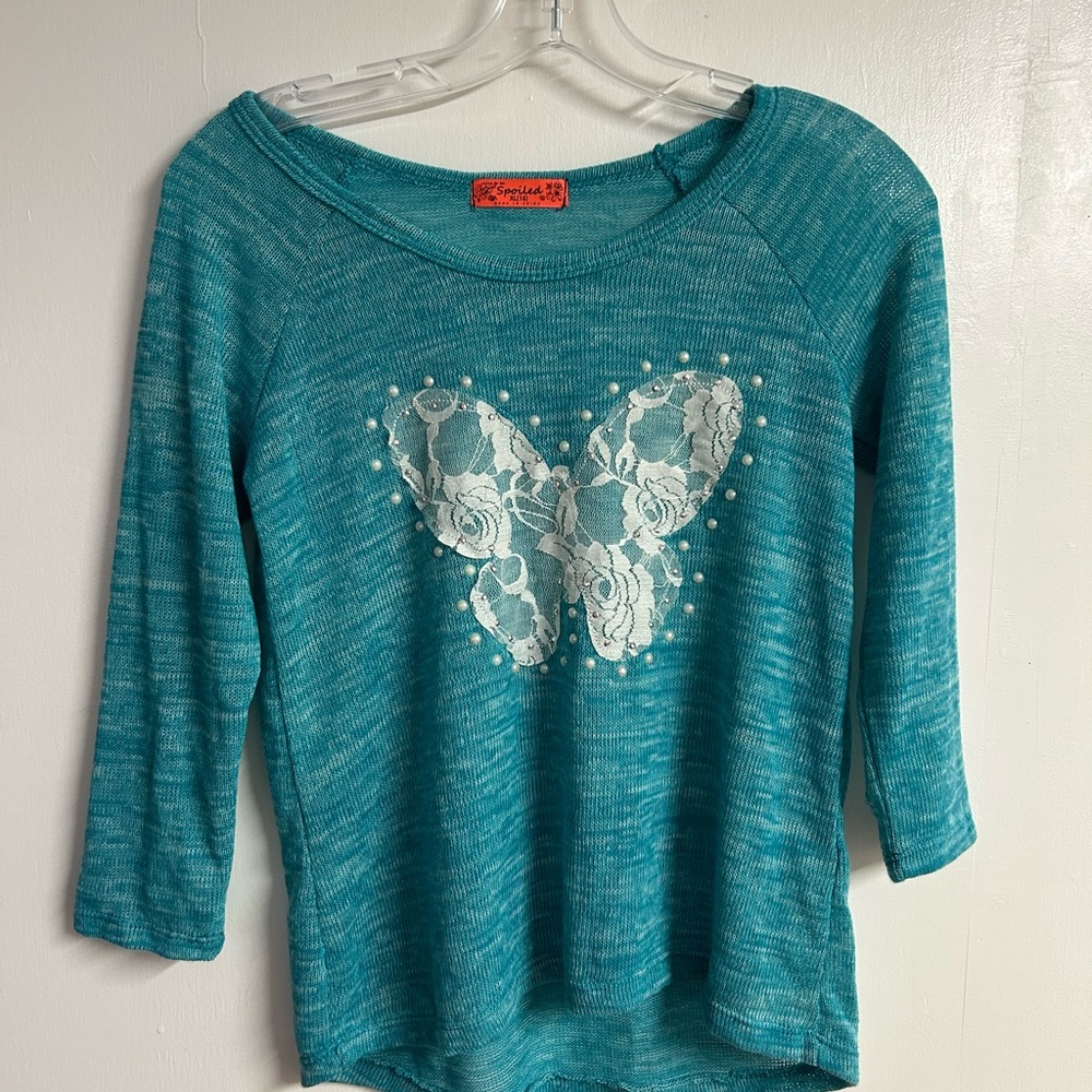 Teal Butterfly Print Top